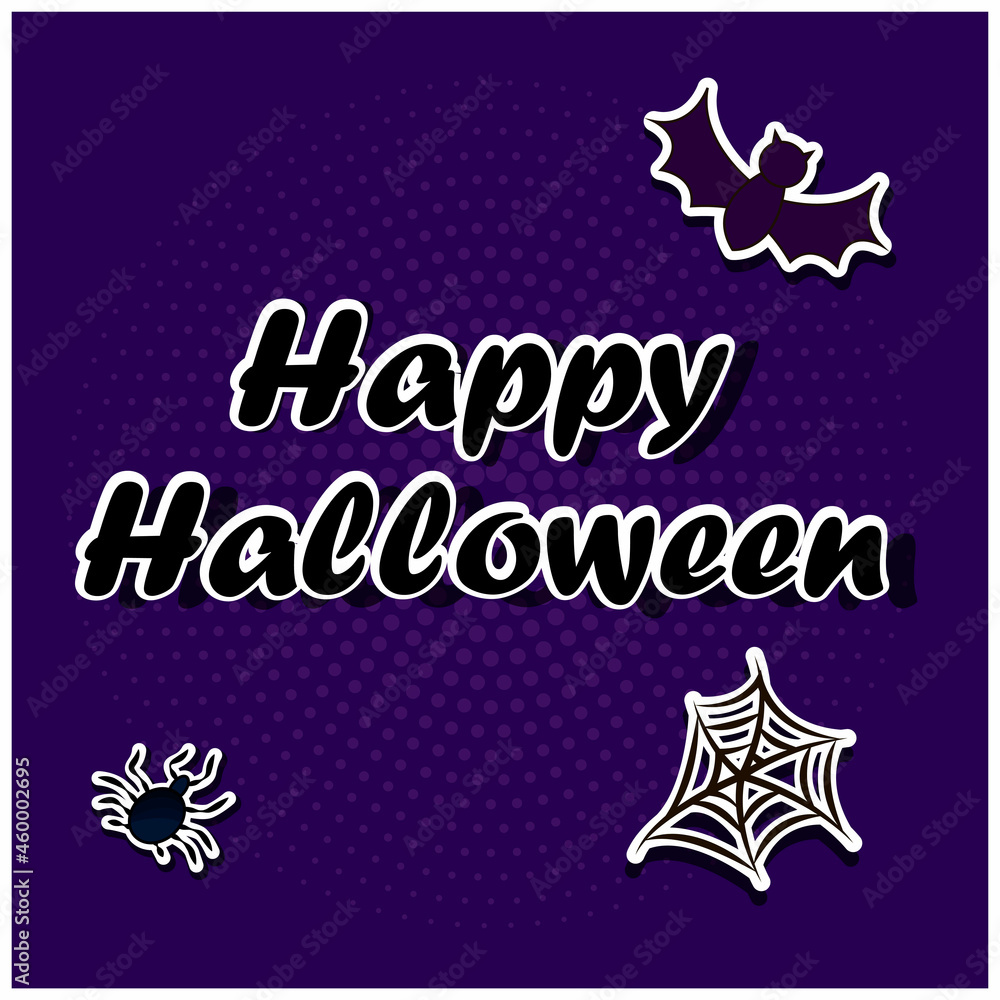 Halloween Sticker Happy Halloween, bat, spider, spider's web vector