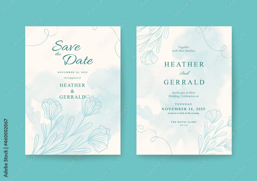 Sweet Romantic green wedding invitation template