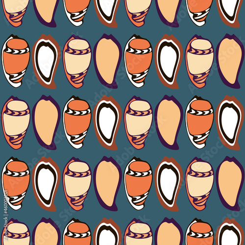 Fotografie seamless pattern gray blue four cowrie shells black and white vector