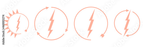 Electric car charging and renewable energy icons, graphic design template, lightning bolt, vector illustration
