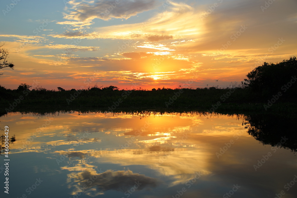 Sunset on the Paraguay River, Pantanal, Brazil,