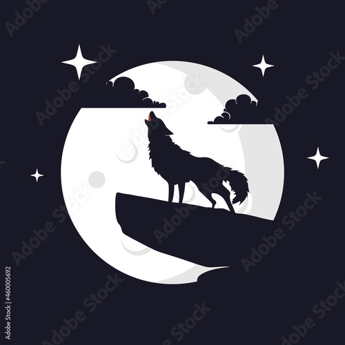 Illustration Vector Graphic of Wolf with Moon Background. Perfect to use for T-shirt or Event