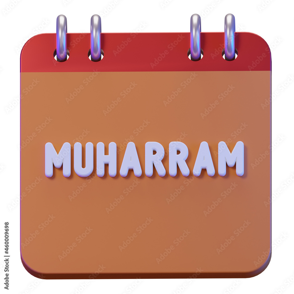 Muharram month, Hijriyah Islamic Calendar 3D Render Object Stock