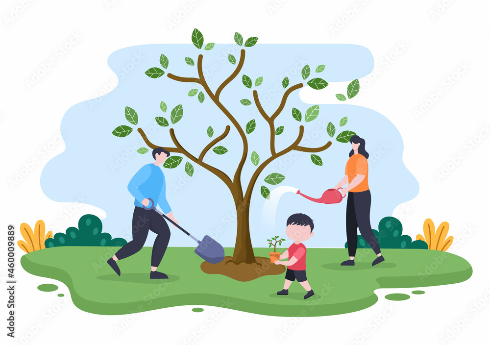 People Planting Trees Flat Cartoon Vector Illustration With Gardening,  Farming and Agriculture Use Tree Roots or a Shovel For Caring Environment  Concept Stock Vector | Adobe Stock