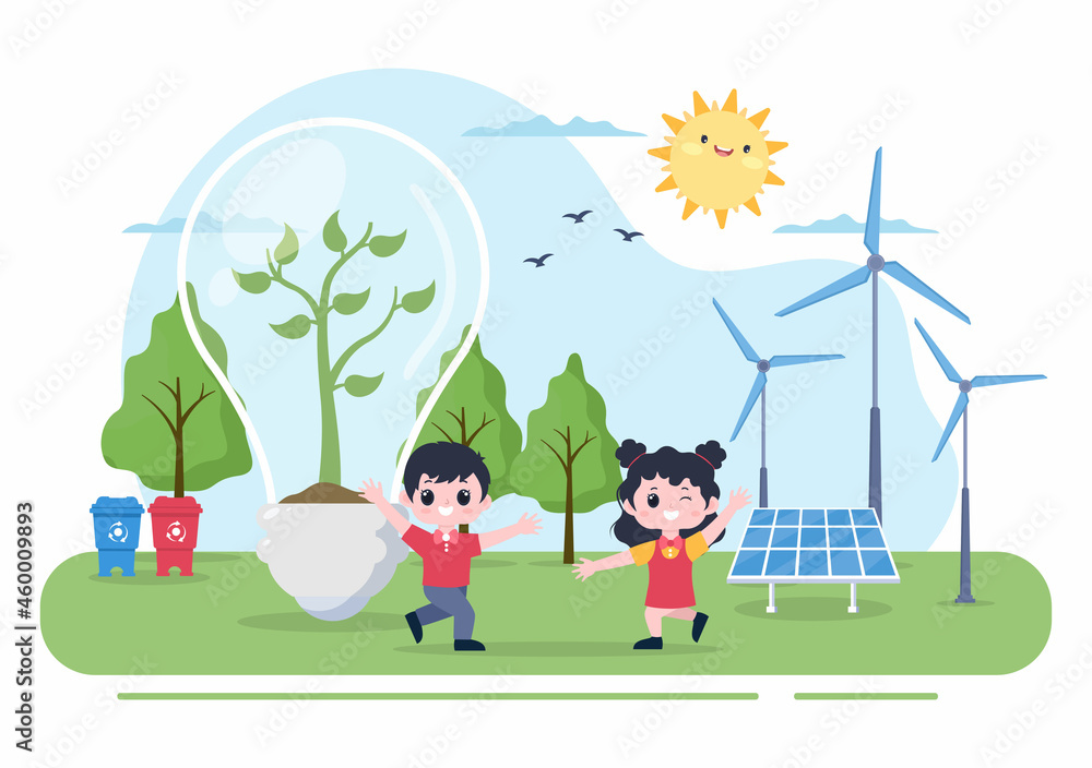 Fototapeta premium People Planting Trees Flat Cartoon Vector Illustration With Gardening, Farming and Agriculture Use Tree Roots or a Shovel For Caring Environment Concept
