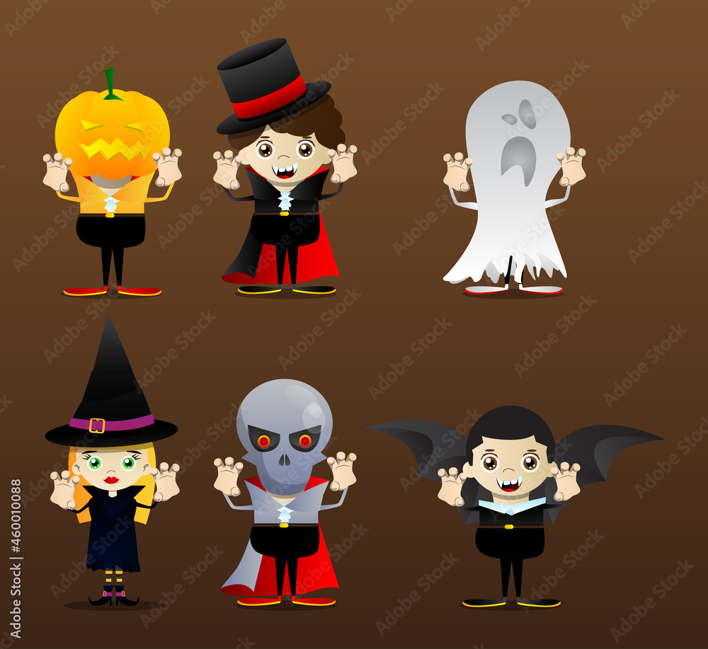 Kids dressed for Halloween is trying to scare you. Vector cartoon character illustration of kids ready to Trick or Treat. Kids dressed for Halloween is trying to scare you. Vector cartoon character illustration of kids ready to Trick or Treat.