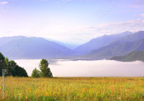 Fog in the Altai mountain valley
