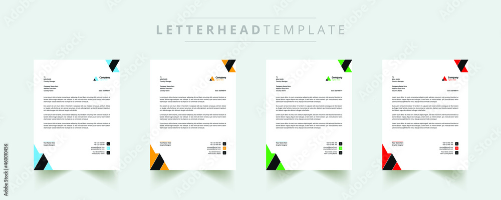 Professional business letterhead design in red, yellow, green & blue for the corporate office. Vector design illustration. Simple & creative modern corporate letterhead template in a4 size Professional business letterhead design in red, yellow, green & blue for the corporate office. Vector design illustration. Simple & creative modern corporate letterhead template in a4 size