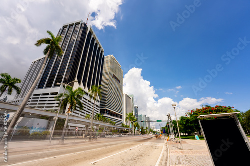 Biscayne Boulevard street view Downtown Miami. Long exposure to blur cars and people photo