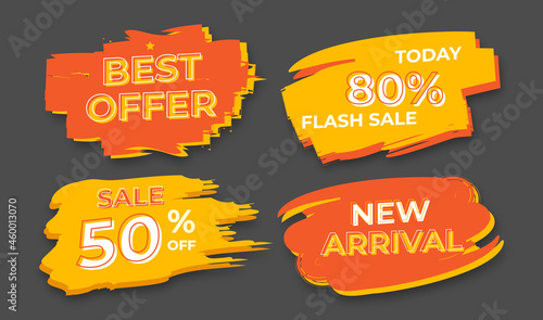 Set Of Brush Blob Discount Sale Tag Banner. Set promotional discount tags.