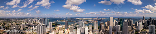 Aerial drone panorama photo Downtown Miami and Brickell with view of Port