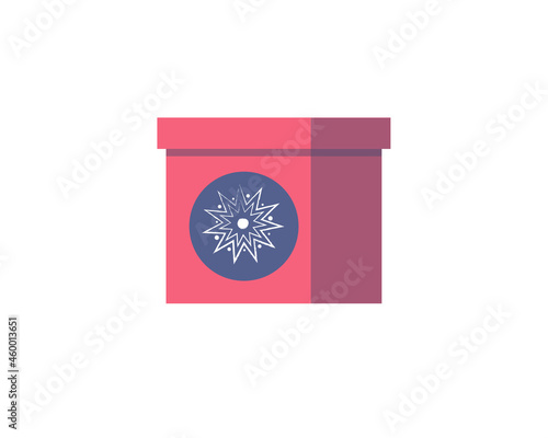 Red gift box decorated with snowflake, christmas or new year design.Vector illustration isolated on a white background.