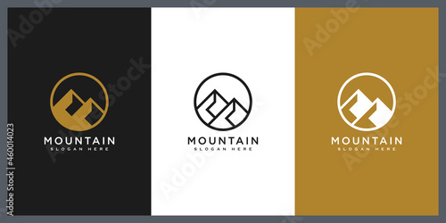 mountain with sun light logo design and business card