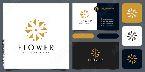 Flower mono line luxury logo with business card design