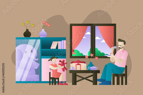 Daddy and Daughter Playing - Activity Illustration