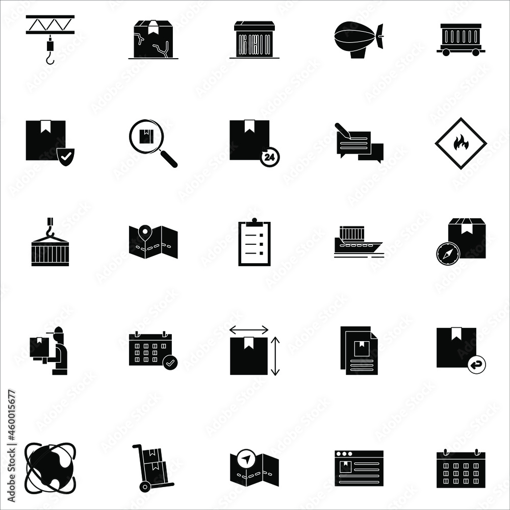 Black and white logistics design flat vector collection set Black and white logistics design flat vector collection set