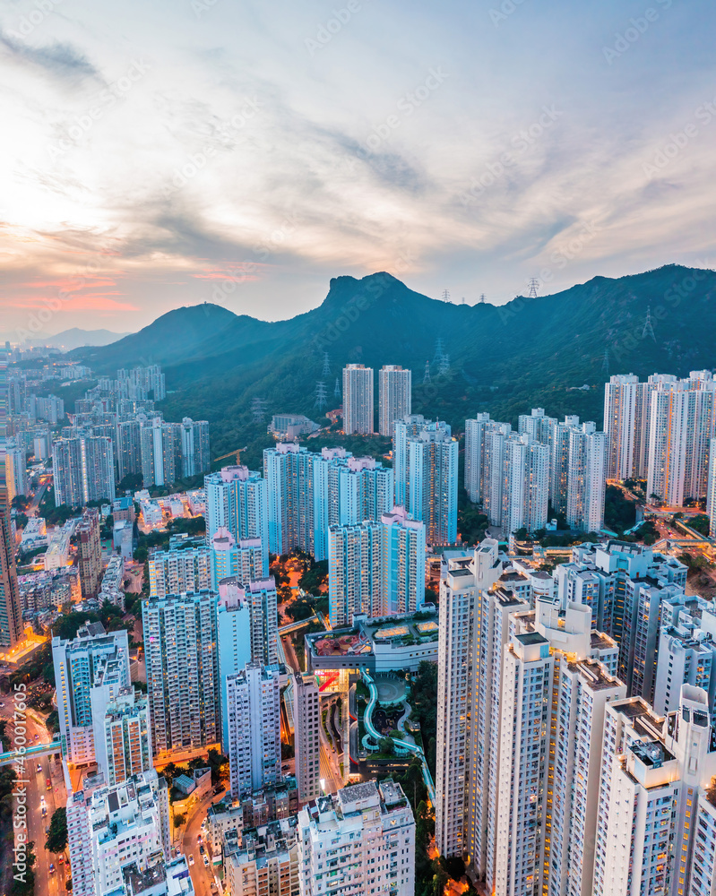 cityscape of Hong Kong, near the iconic Lion Rock Mountain