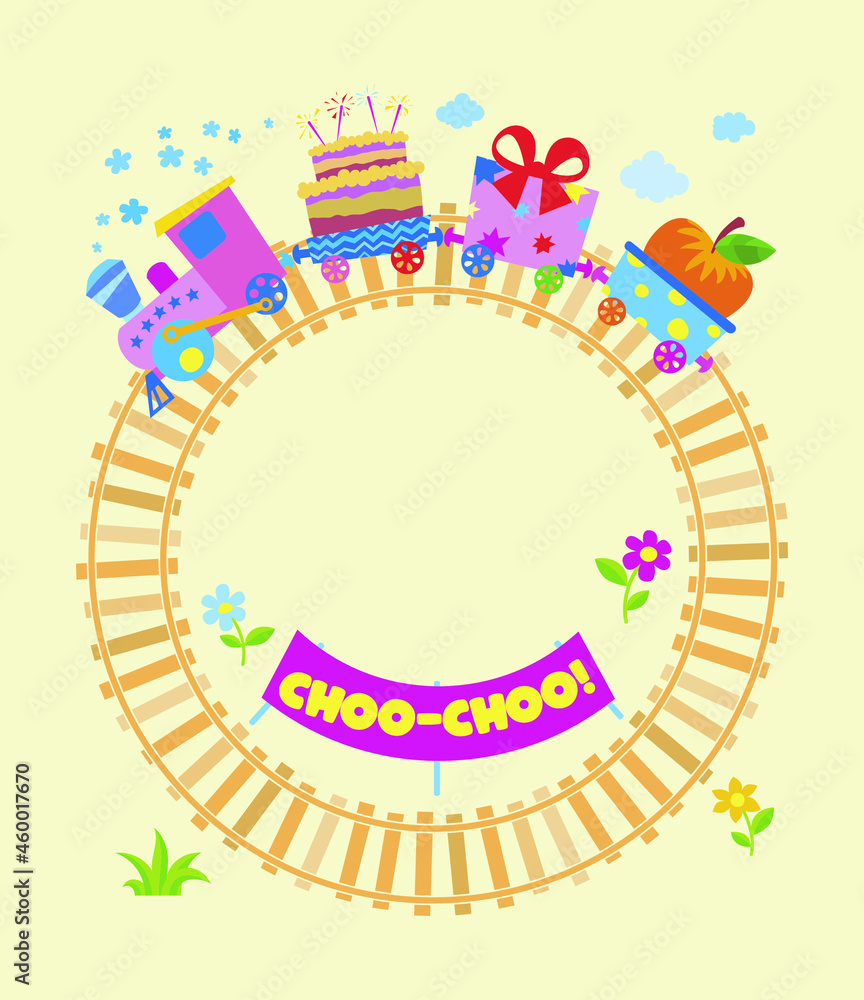 Happy birthday frame with train