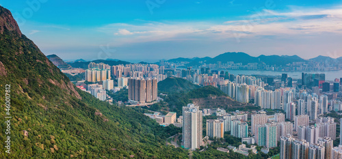 Photography cityscape of Hong Kong, near the iconic Lion Rock Mountain