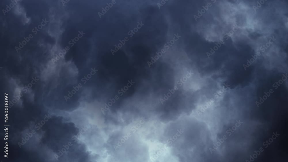 4k lightning flash dark clouds moving in the sky, thunderstorm