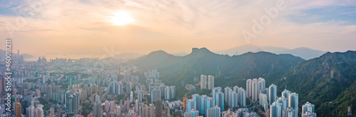 Photography cityscape of Hong Kong, near the iconic Lion Rock Mountain