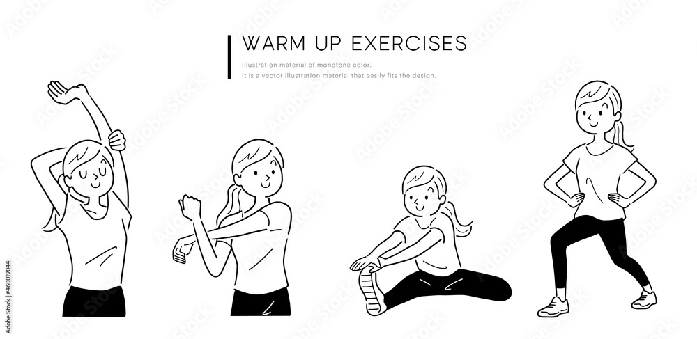 モノトーンイラスト素材 柔軟運動をする若い女性 セット Stock Vector Adobe Stock モノトーンイラスト素材 柔軟運動をする若い女性 セット Stock Vector Adobe Stock