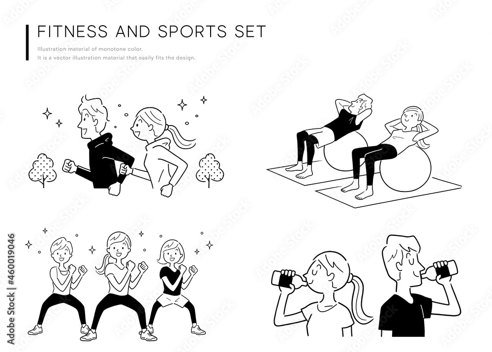 モノトーンイラスト素材 フィットネス人物セット Stock Vector Adobe Stock モノトーンイラスト素材 フィットネス人物セット Stock Vector Adobe Stock