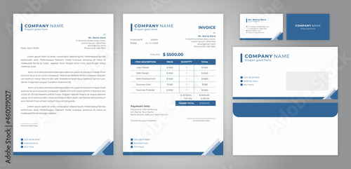 Set of Invoice, letterhead, card and envelope design