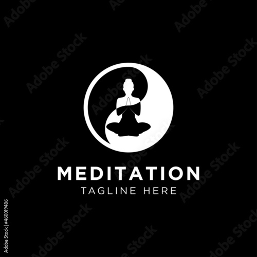 Abstract vector illustration of yoga and meditation logo emblem. with circle ying yang icon symbol