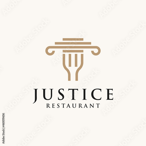 WebCreative Law office with fork and pillar icon logo design vector illustration. Justice law firm with fork and pillar logo design
