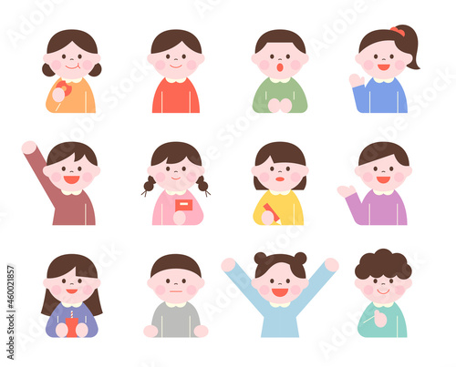  Cute children making various gestures and smiling. flat design style vector illustration.