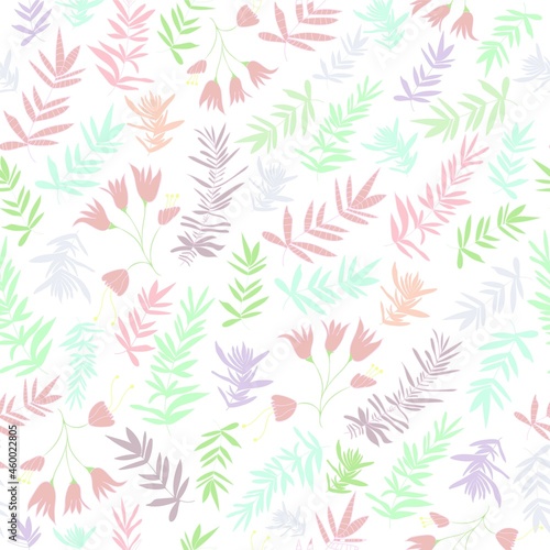Floral ornamental bushes with pastel colors seamless pattern