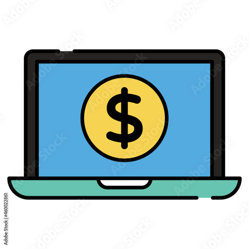 Dollar coin inside laptop, icon of online banking