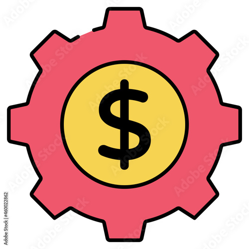 Icon of money management, dollar inside gear wheel