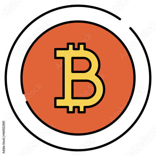 Flat design of bitcoin, digital currency coin icon