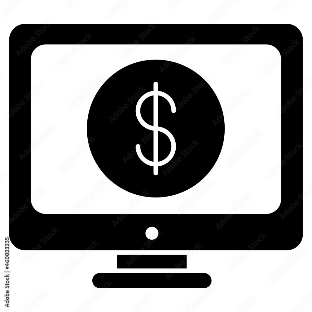 Dollar coin inside monitor, icon of online banking