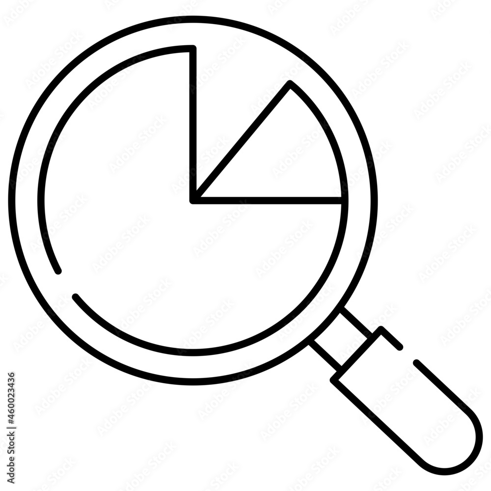 Pie chart under magnifying glass, icon of search data Pie chart under magnifying glass, icon of search data