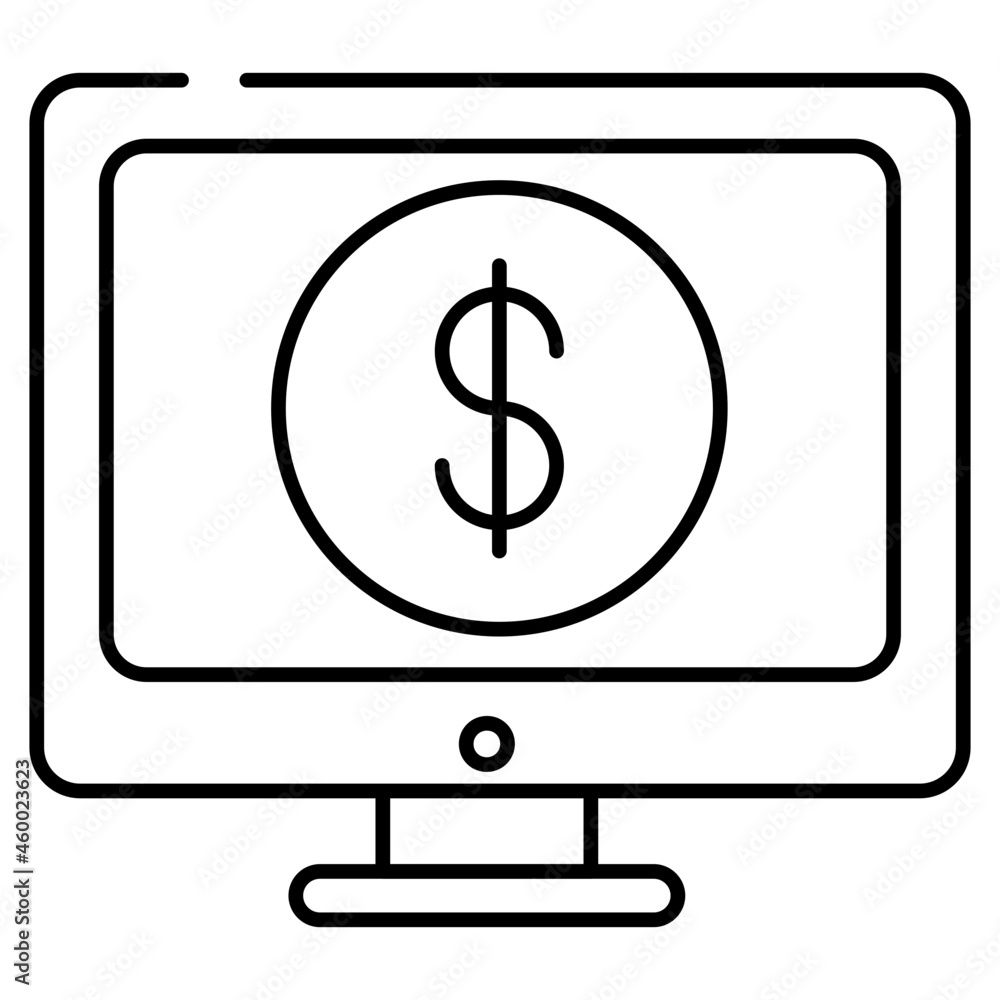 Dollar coin inside monitor, icon of online banking Dollar coin inside monitor, icon of online banking
