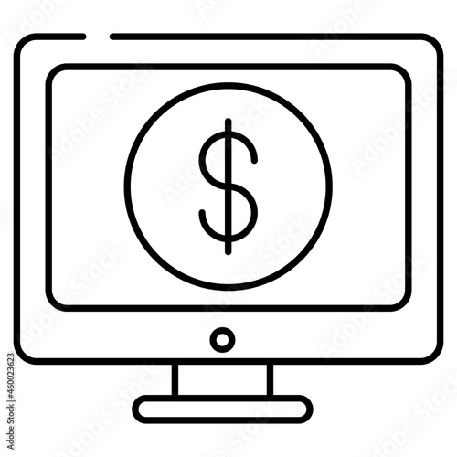 Dollar coin inside monitor, icon of online banking