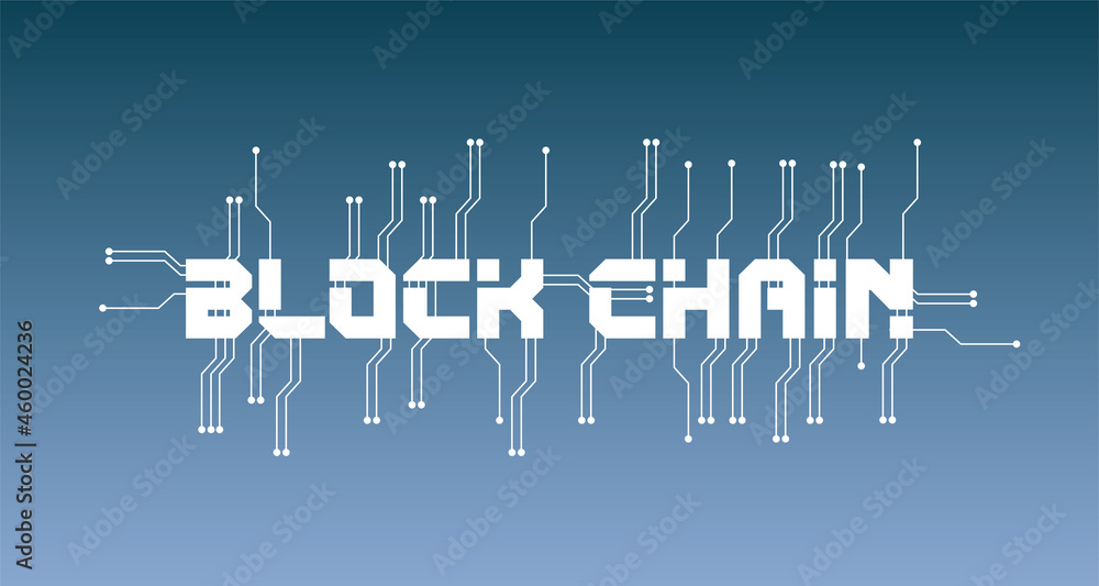 Blockchain vector background illustration on a dark blue background