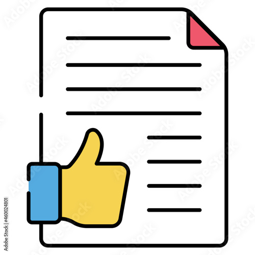 Thumbs up with document denoting concept of feedback paper