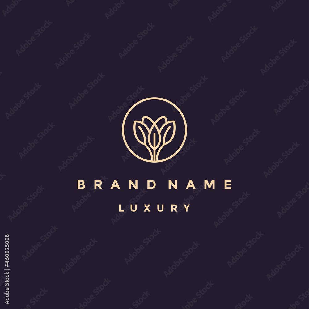 Luxury gold line logo design with simple and modern shape of LEAF
