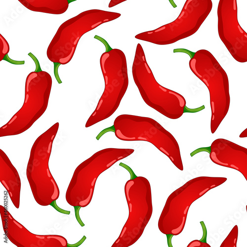 Red Pepper vector seamless pattern. Mexican chili spicy vegetable. Hot paprika texture.
