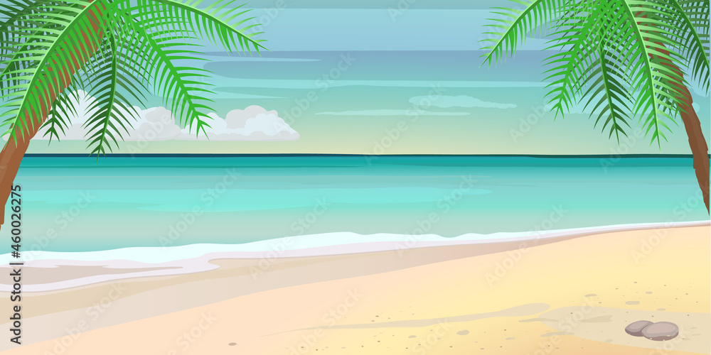 Panorama sea, tropical beach vector background