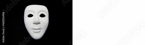 White mask banner isolated on black background. Web Banner with space for text