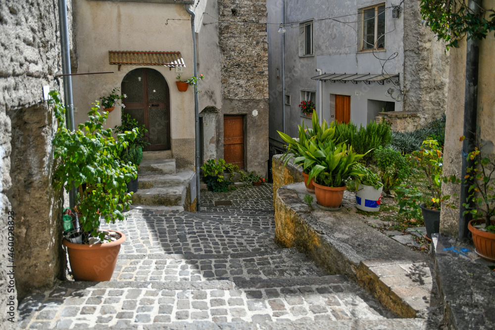 Fototapeta premium A narrow street in Carpinone, a medieval town of Molise region, Italy.