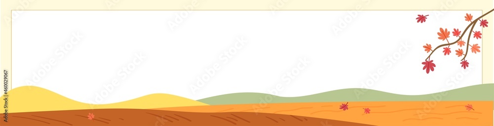 Obraz premium 가을배경 단풍나무와 언덕이 있는 프레임 배너 디자인