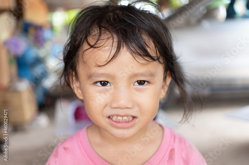 Close up portrait face of Little adorable Asian kid