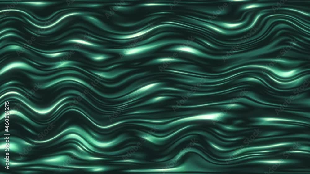 Animated green mercury waves gradient in 4k. 3D render of green colored wavy cloth surface that forms ripples like in liquid metal surface or folds in tissue. Abstract foil forms folds in slow motion Animated green mercury waves gradient in 4k. 3D render of green colored wavy cloth surface that forms ripples like in liquid metal surface or folds in tissue. Abstract foil forms folds in slow motion