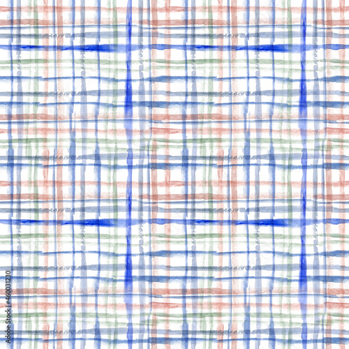 Seamless watercolor pattern. Background of hand-drawn vertical and horizontal lines in blue and red. Design for wrapping paper, fabric printing and more.